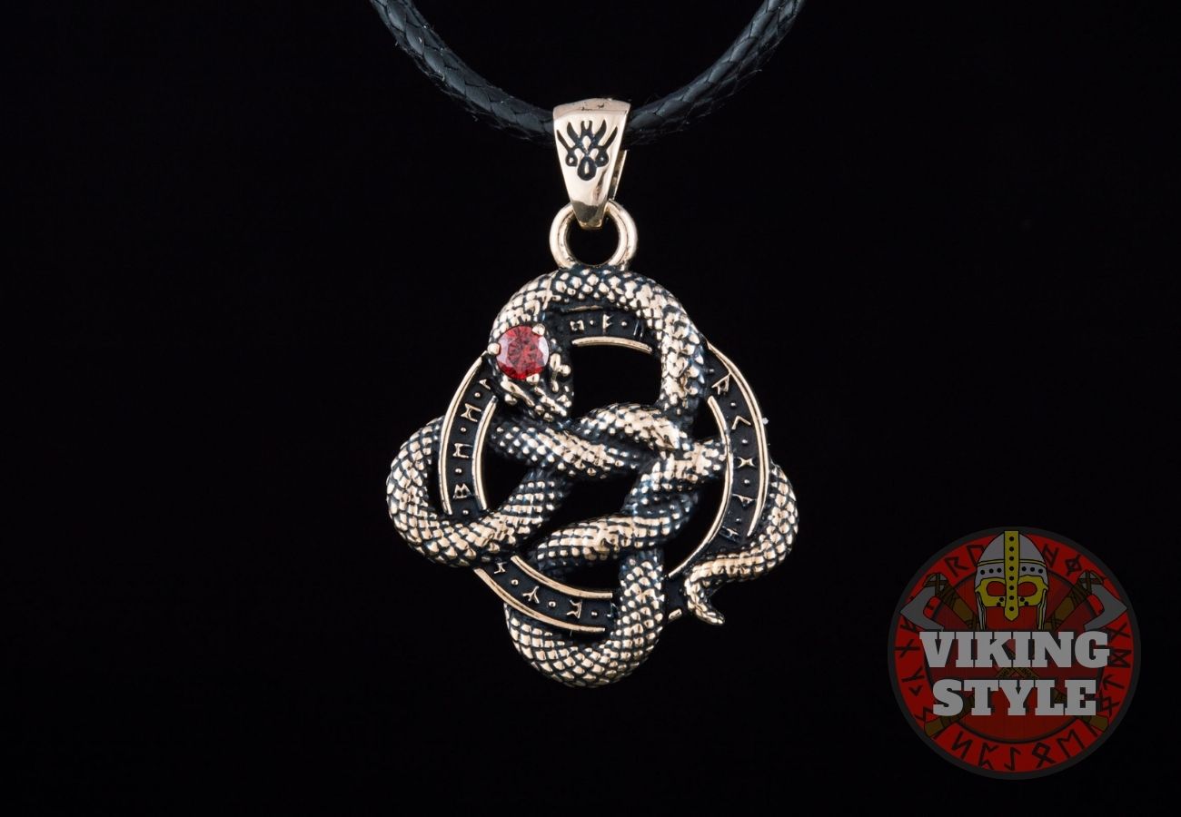 Jörmungandr Pendant - Red Zirconia, Bronze