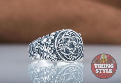 Jörmungandr Ring - Oak Leaves, 925 Silver