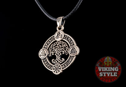 Yggdrasil Pendant II - Norse Symbols, Bronze