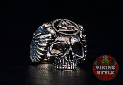 Valknut Ring - Skull, Bronze