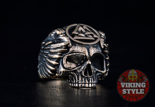 Valknut Ring - Skull, Bronze