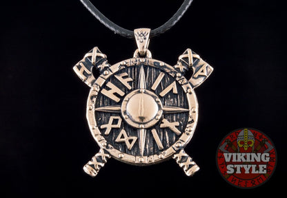 Viking Shield & Axe Pendant - Bronze