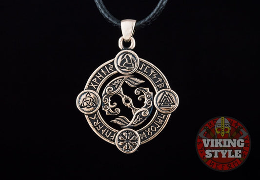 Huginn & Muninn Pendant - Norse Symbols, Bronze