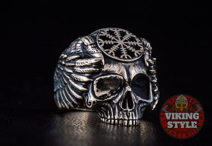 Ægishjálmur Ring - Skull, Bronze