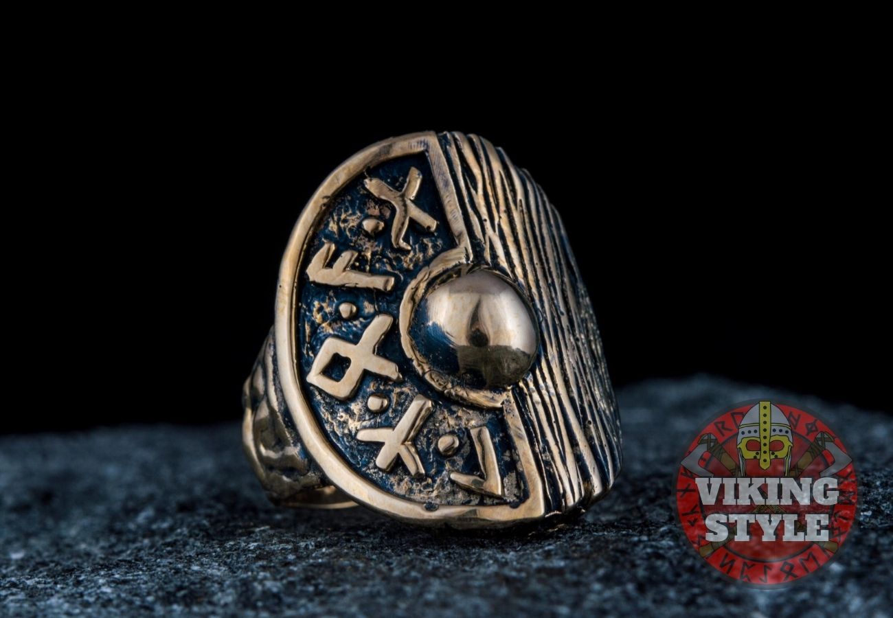 Viking Shield Ring - Runic, Bronze