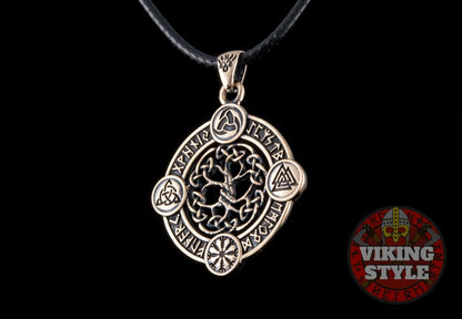 Yggdrasil Pendant - Norse Symbols, Bronze