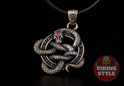 Jörmungandr Pendant - Red Zirconia, Bronze