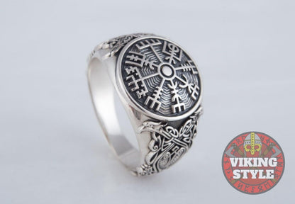 Vegvísir Ring - Ravens, 925 Silver