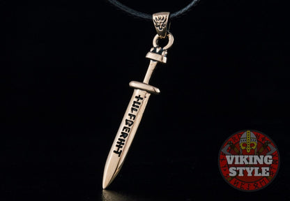 Viking Sword Pendant - Engraved, Bronze