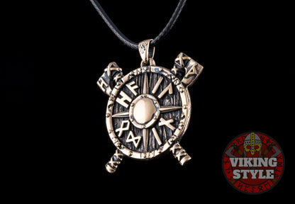 Viking Shield & Axe Pendant - Bronze