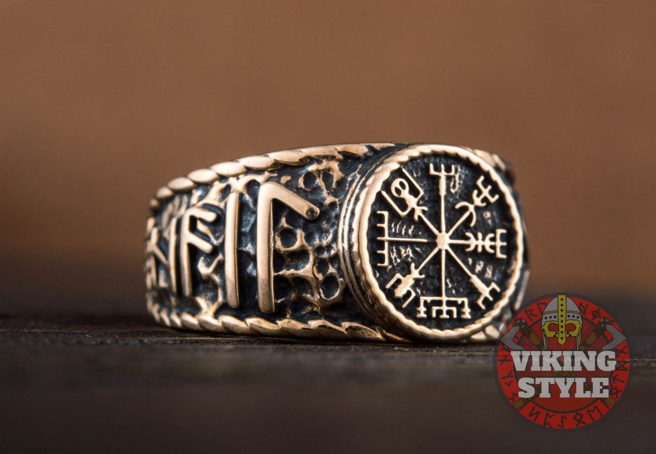 Vegvísir Ring - Odin Collection, Bronze