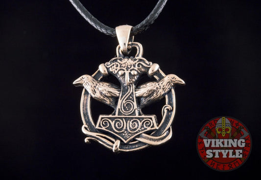 Mjölnir Pendant - Huginn & Muninn, Bronze