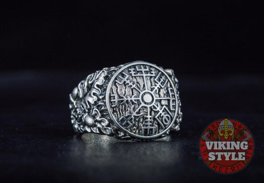 Vegvísir Ring - Oak Leaves, 925 Silver