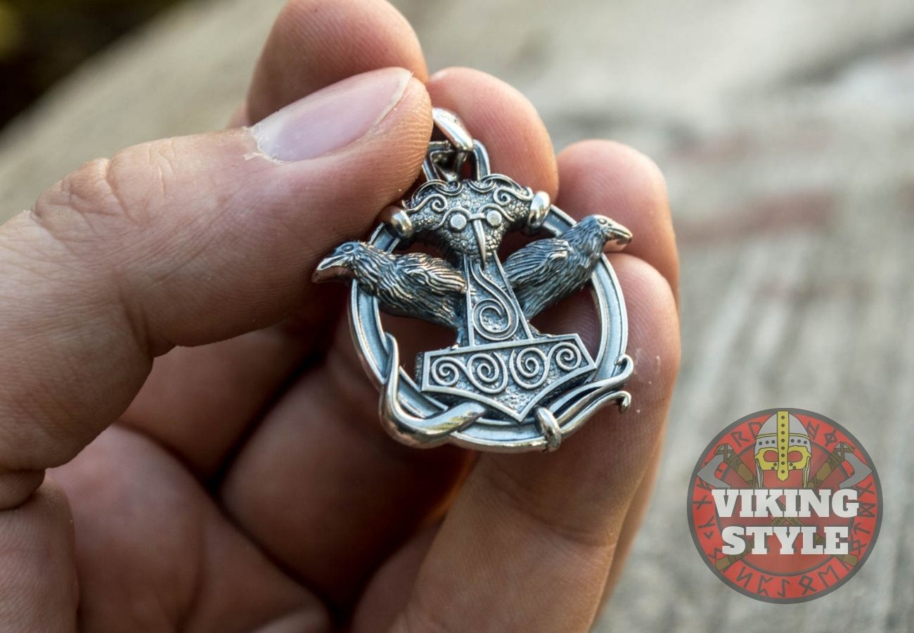 Mjölnir Pendant - Huginn & Muninn, 925 Silver