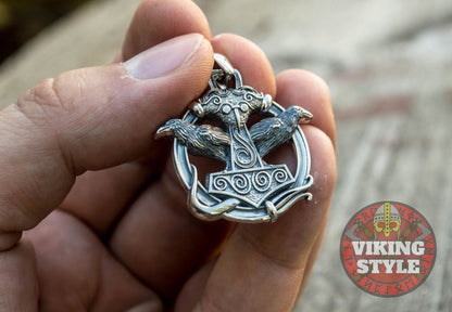 Mjölnir Pendant - Huginn & Muninn, 925 Silver