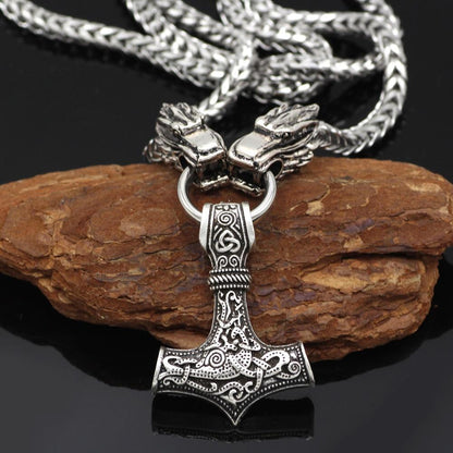 Mjolnir Pendant with Wolf Chain