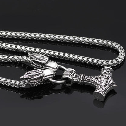 Mjolnir Pendant with Wolf Chain
