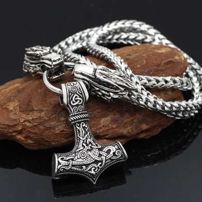 Mjolnir Pendant with Wolf Chain