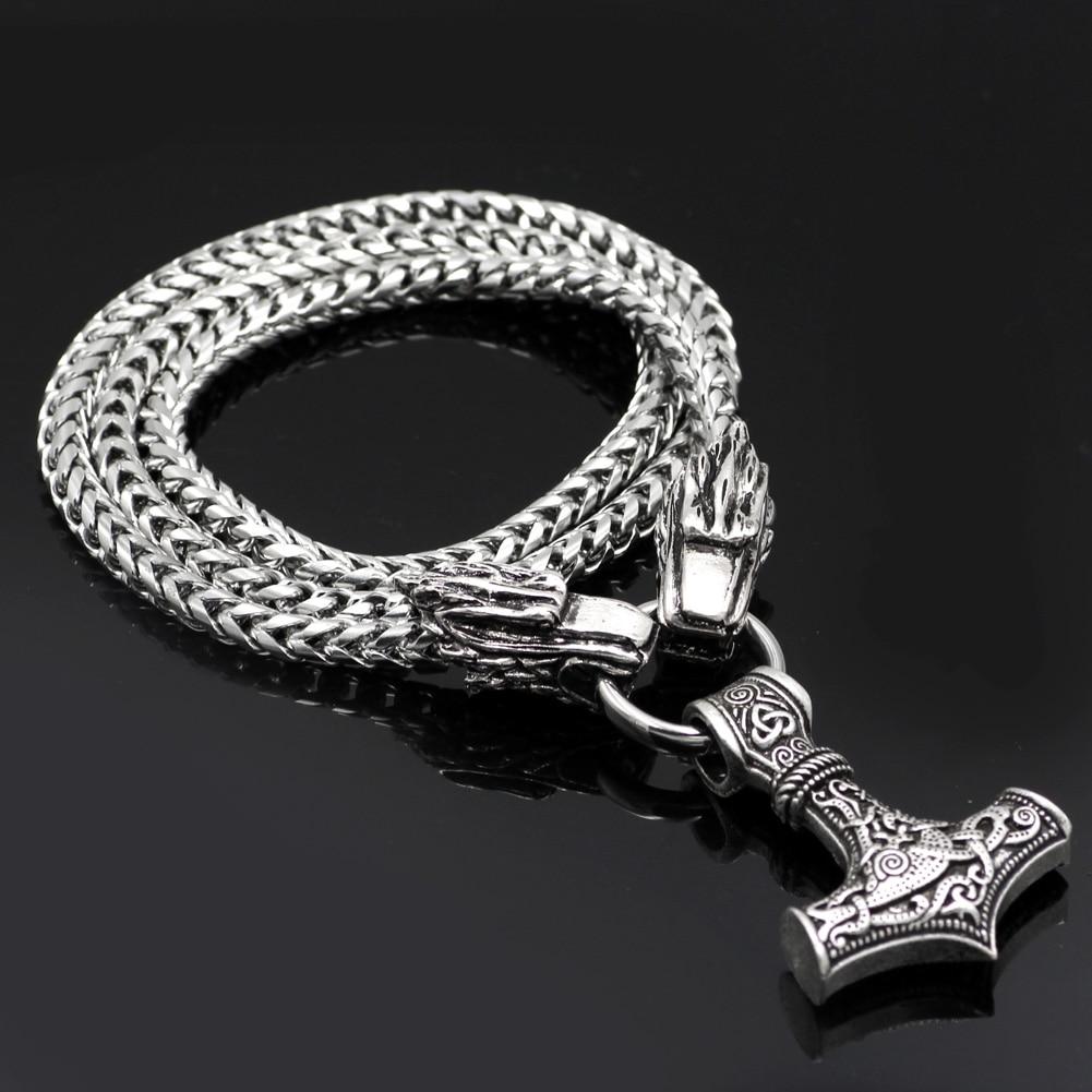 Mjolnir Pendant with Wolf Chain
