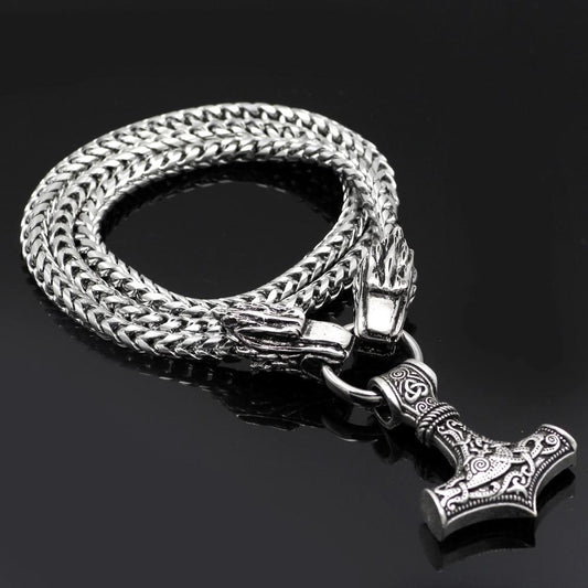 Mjolnir Pendant with Wolf Chain